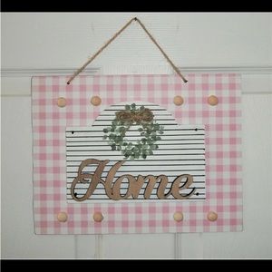 NEW Farmhouse home pink buffalo gingham check hanging sign 12” x 12”